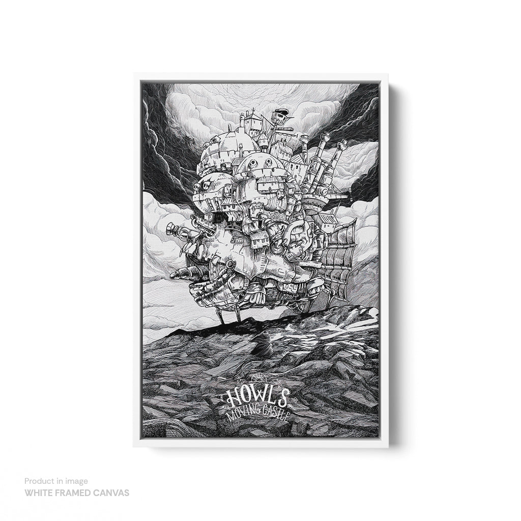 Howl's Moving Castle - Black and White - Canvas & Glass Print
