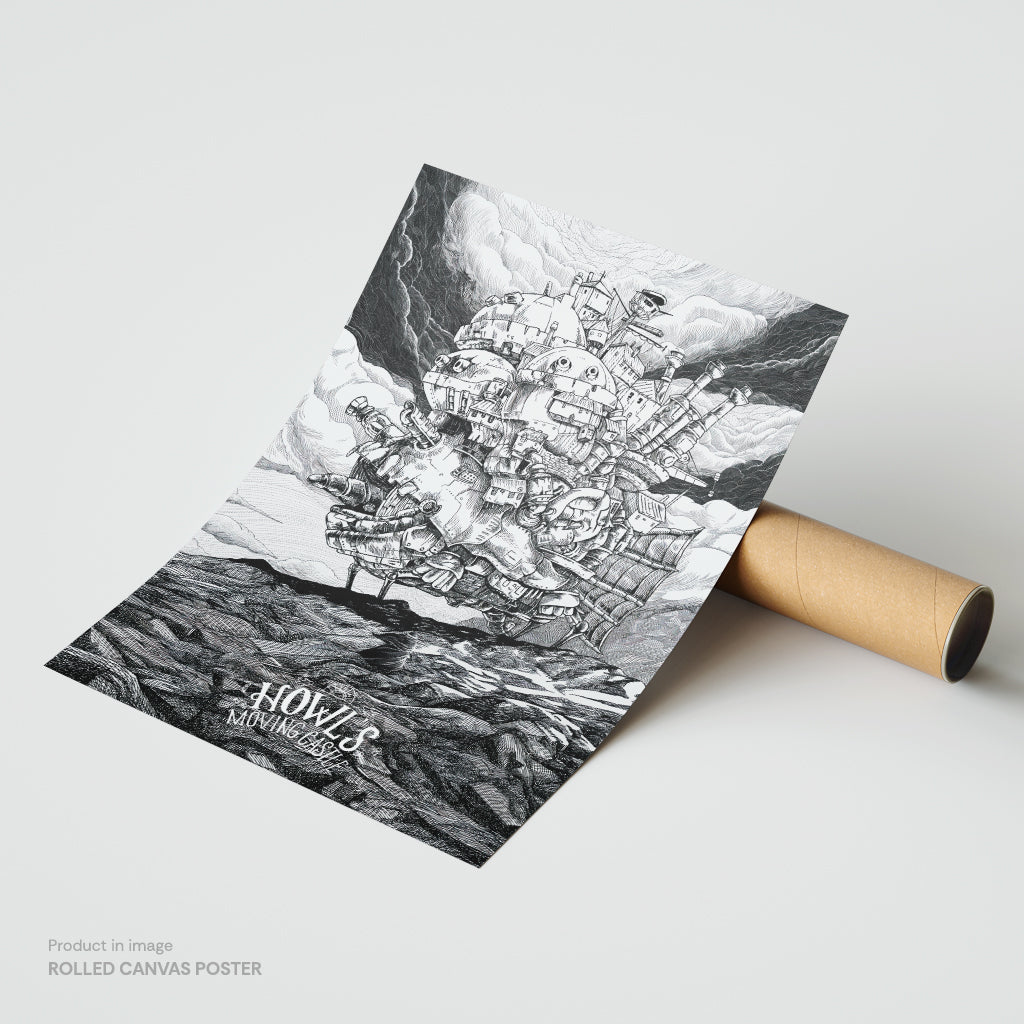 Howl's Moving Castle - Black and White - Canvas & Glass Print