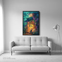 Kiki's Delivery Service with Black Cat Black Framed Canvas