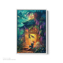 Kiki's Delivery Service with Black Cat White Framed Canvas