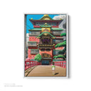 Spirited Away Bathhouse White Framed Canvas